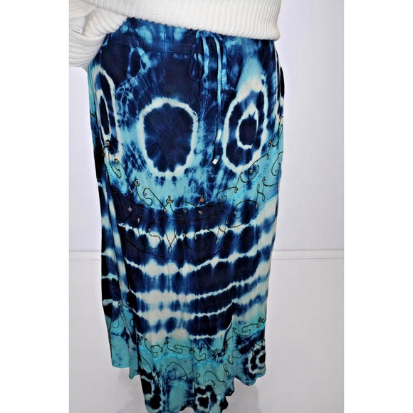 Pink Apple Blue Tie-Dye Boho Skirt – Size L – Embroidered & Sequin Detail Festiv - Picture 5 of 14